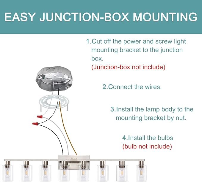 8 Light Bathroom Vanity Light, Large Brushed Nickel Vanity Lights Fixtures - Image 9