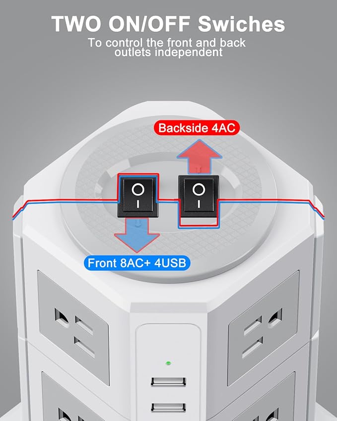 Tower Surge Protector Power Strip Flat Plugs - Image 7
