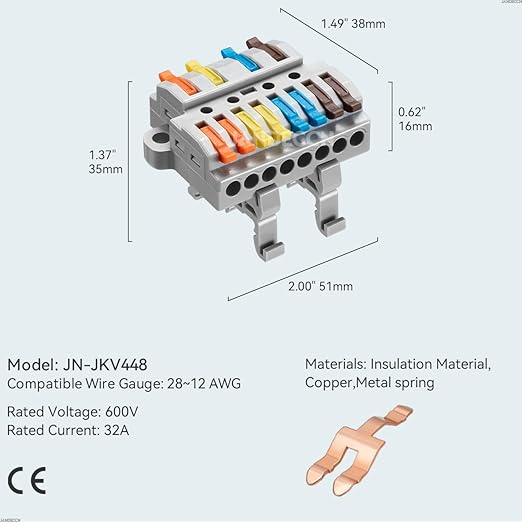 JANDECCN 6pcs DIN Rail Terminal Blocks, DIY Splicing Wire Connectors - Image 5