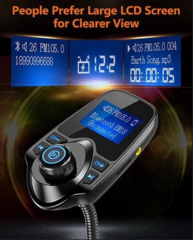 Nulaxy Car Bluetooth FM Transmitter, 1.44" Display Flexible Gooseneck, - Image 8