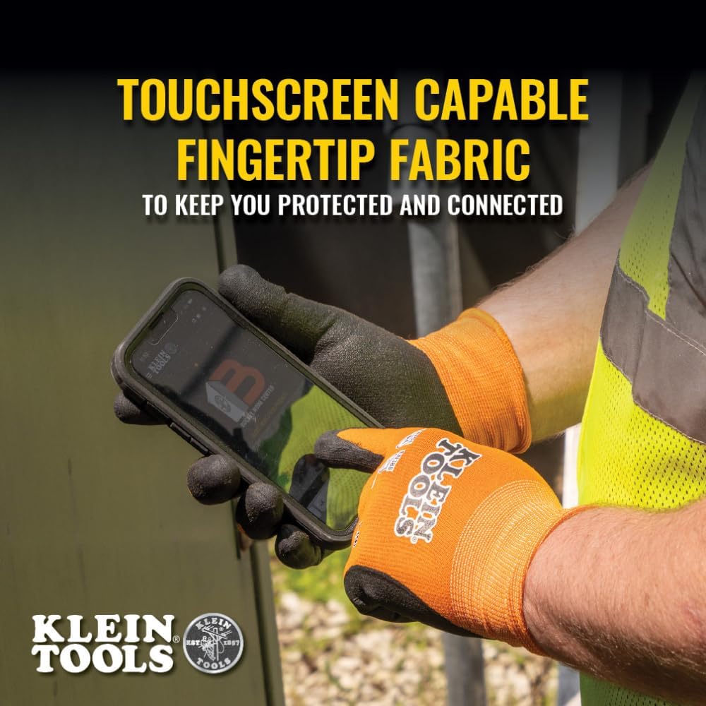 Klein Tools Folding Jab Saw & Cut Resistant Work Gloves Bundle - 31737 Carbon Steel Saw with Lockback & 60581 Nitrile Coated Nylon-Spandex Gloves, Large