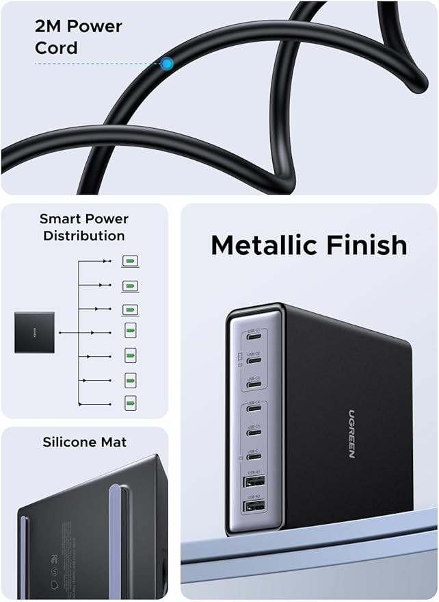 UGREEN Nexode 200W GaN USB C Charging Station, 8-Port Desktop Charger - Image 8