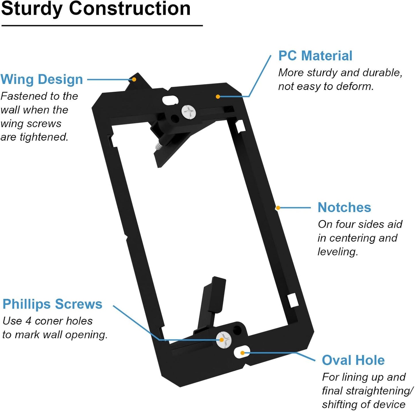 FGB 1 Gang Low Voltage Mounting Bracket, Black, 20-Pack | 1-Gang Low Voltage Box Brackets for Single Gang Wall Plate, Telephone Wires, Network Cables, HDMI, Coaxial, Speaker Cables