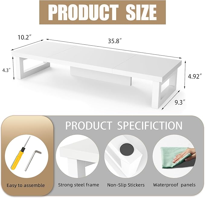 WESTREE Dual Monitor Stand Riser, Wood and Steel Monitor Stand Riser, Computer - Image 7