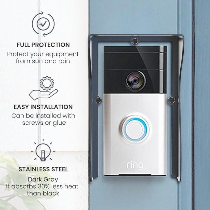 Smallan Stainless Steel Ring Video Doorbell Rain Cover Weatherproof Anti Glare - Image 7