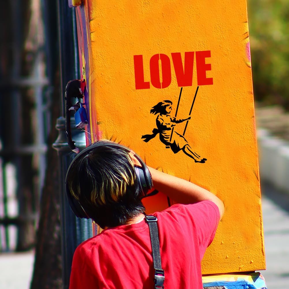 FINGERINSPIRE 9 pcs Banksy Painting Stencil 8.3x11.7inch Reusable Banksy Girl Boy Chimpanzee Pattern Drawing Template Life is Beautiful Decoration Stencil for Painting on Wood Wall Fabric Furniture