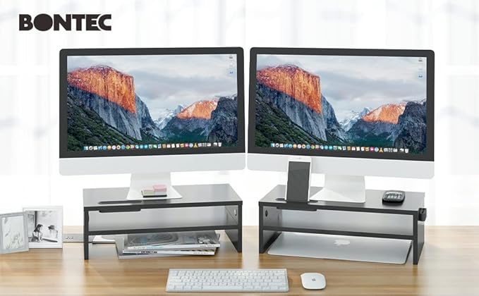 BONTEC Wooden Monitor Stand Riser, 2-Tier Desk Shelf - Image 9