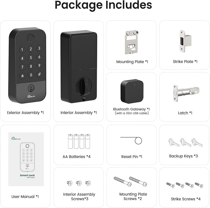 TREATLIFE Smart Door Lock with WiFi Bluetooth Gateway, Keyless Entry Door Lock - Image 7