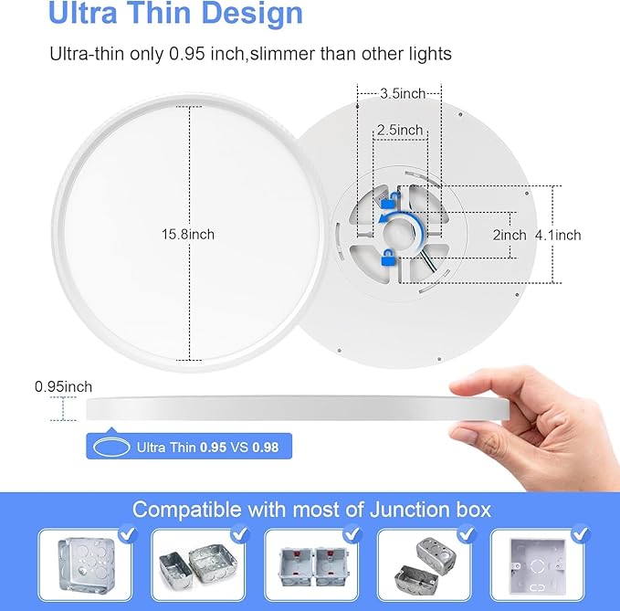 hunhun 16 Inch Dimmable LED Flush Mount Ceiling Light 4800LM Round Light - Image 7