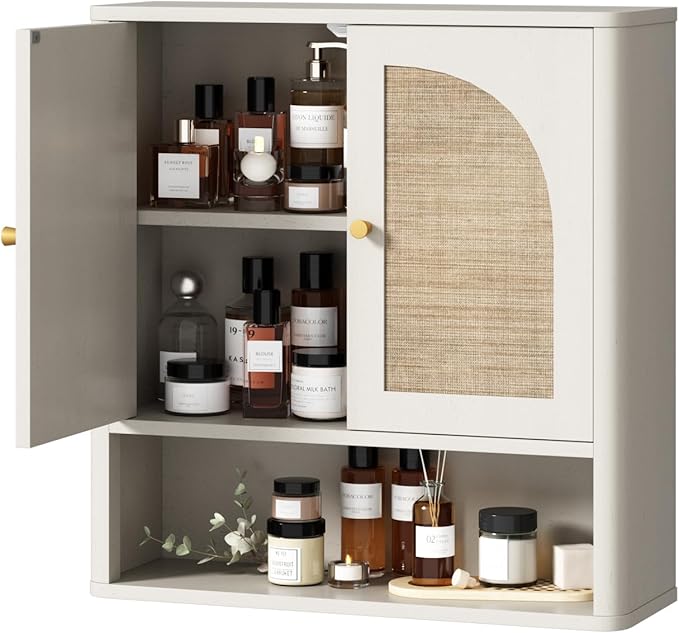 RUSTOWN Rattan Bathroom Wall Cabinet, Over The Toilet Storage Cabinets - Image 9