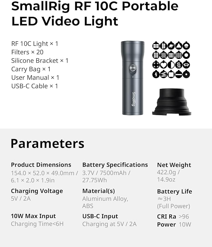 SMALLRIG RGB LED Photography Flashlight, 7500mAh Aluminum Alloy Patterned - Image 9