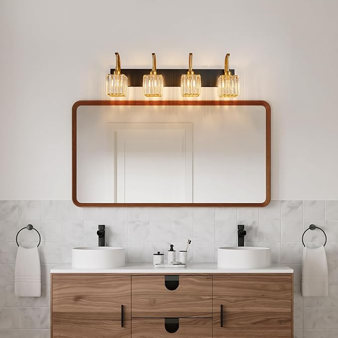 FDPBY Crystal Vanity Lights 4-Light Black Gold Bathroom Vanity Lights Modern - Image 7