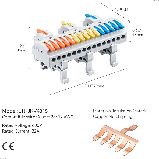 JANDECCN 4pcs DIN Rail Terminal Blocks, DIY Splicing Wire Connectors - Image 5