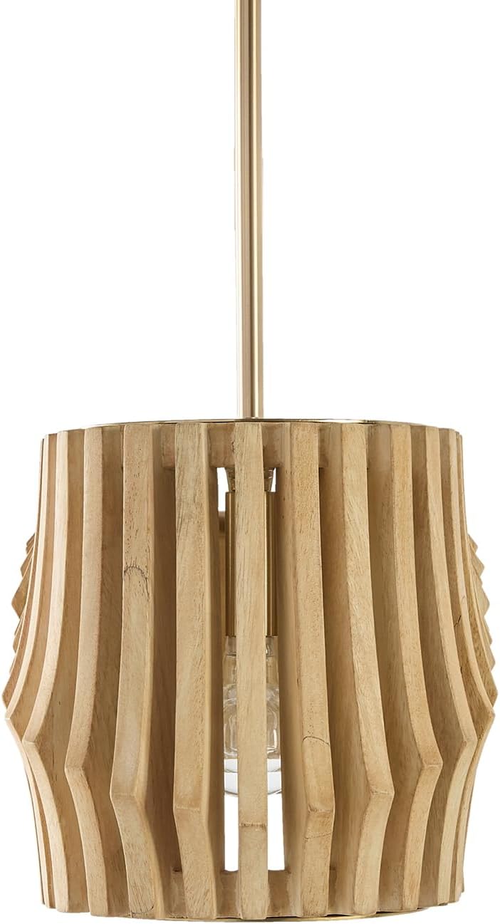 Capital Lighting 844661BWB Archer Modern Artisan-Crafted Mango Wood Island Chandelier for Kitchen & Dinning Area, 6-Light 360 Total Watts, 8" H x 41" W, Blonde Wood and Matte Brass