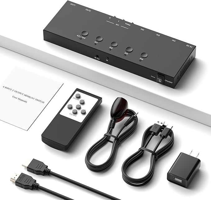 4 in 2 Out RCA/HDMI Switcher,3 Way HDMI 2.0 + 1 RCA Converter,4:3/16:9 & 2 - Image 6