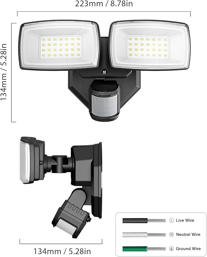 Onforu 32W 2 Head Motion Sensor Outdoor Lights, 3200LM 6500K Hardwired LED - Image 8