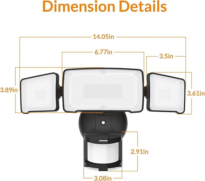 LEPOWER LED Motion Sensor Security Lights, 3 Head Motion Detected, Waterproof - Image 9