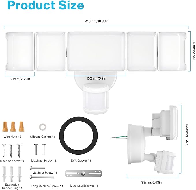 Olafus 130W Motion Sensor Outdoor Lights, 13000LM 6500K Daylight Flood Lights - Image 8