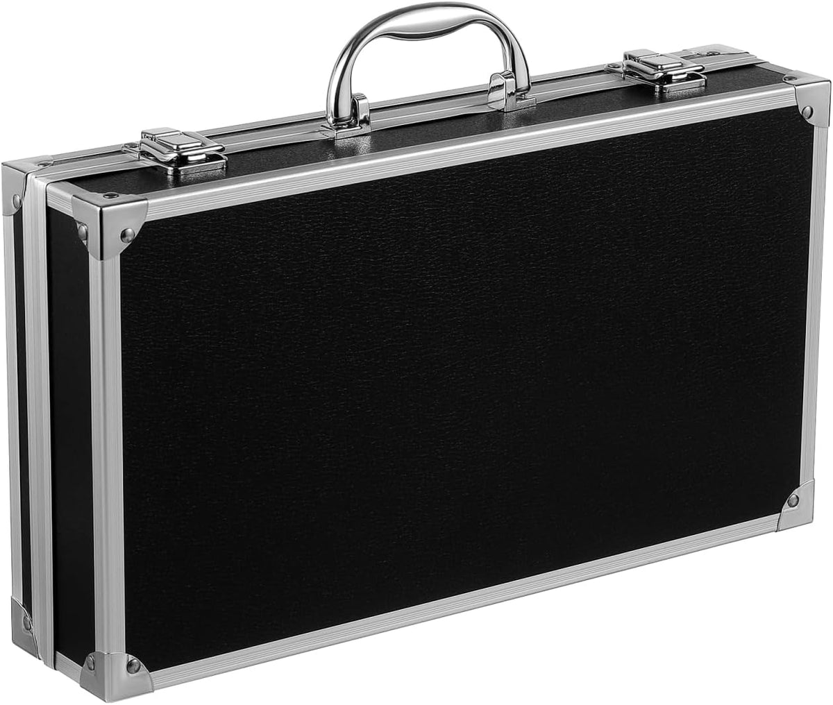 black aluminum briefcase with latch, metal hard case, main product view