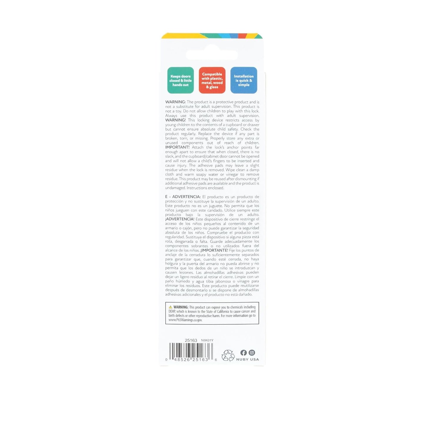 Nuby Multi-Use Child Safety Locks - 8 Pack | Baby Proof Latches for Cabinets, Drawers, Refrigerators, and Appliances - 3M Adhesive - For Flat and Curved Surfaces