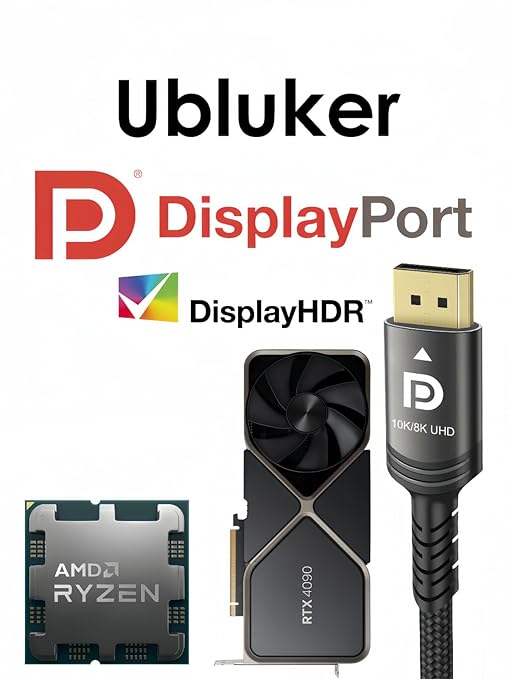 Ubluker 10K 8K DisplayPort 2.1 Cable 54Gbps 10 FT, Certified DP to DP Cord 4K - Image 7