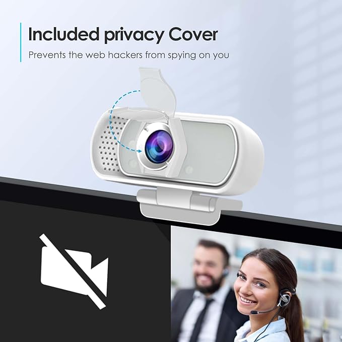 Webcam with Tripod Privacy Shutter: 1080P FHD Web Camera with Mic, Plug & Play - Image 7