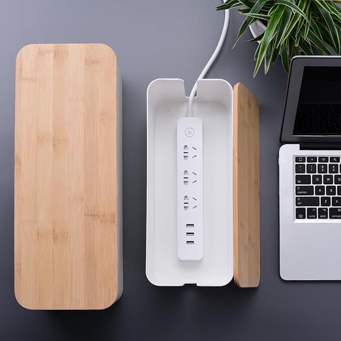 2 Pack Large Cable Management Box – Wooden Style Cord Organizer and Cover - Image 7