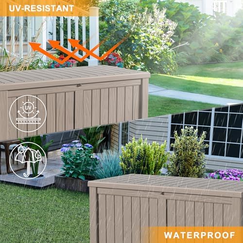 easyup 150 gal outdoor storage box waterproof uv-resistant on a desk or shelf