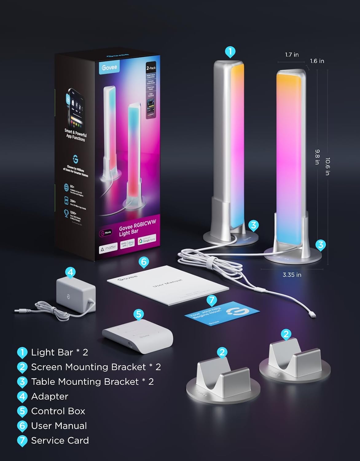 Govee Smart Light Bar, RGBICWW TV Lights for Living Room, Gaming, Silver | Compatible with SmartThings, Matter, Alexa, LED Light Bar with Scene and Music Modes for Living Room, Gaming, PC, App Control