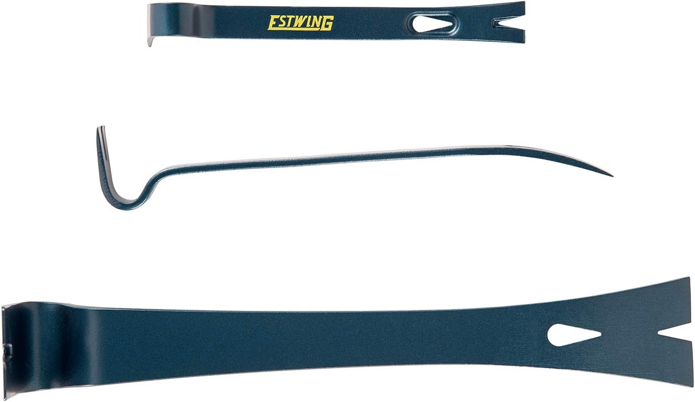 ESTWING Hammer - 16 oz Straight Rip Claw with Smooth Face & Shock Reduction Grip - E3-16S & 3-Piece Pry Bar Set - 5.5", 7.5" & 10" Nail Pullers with Wide, Thin Blades