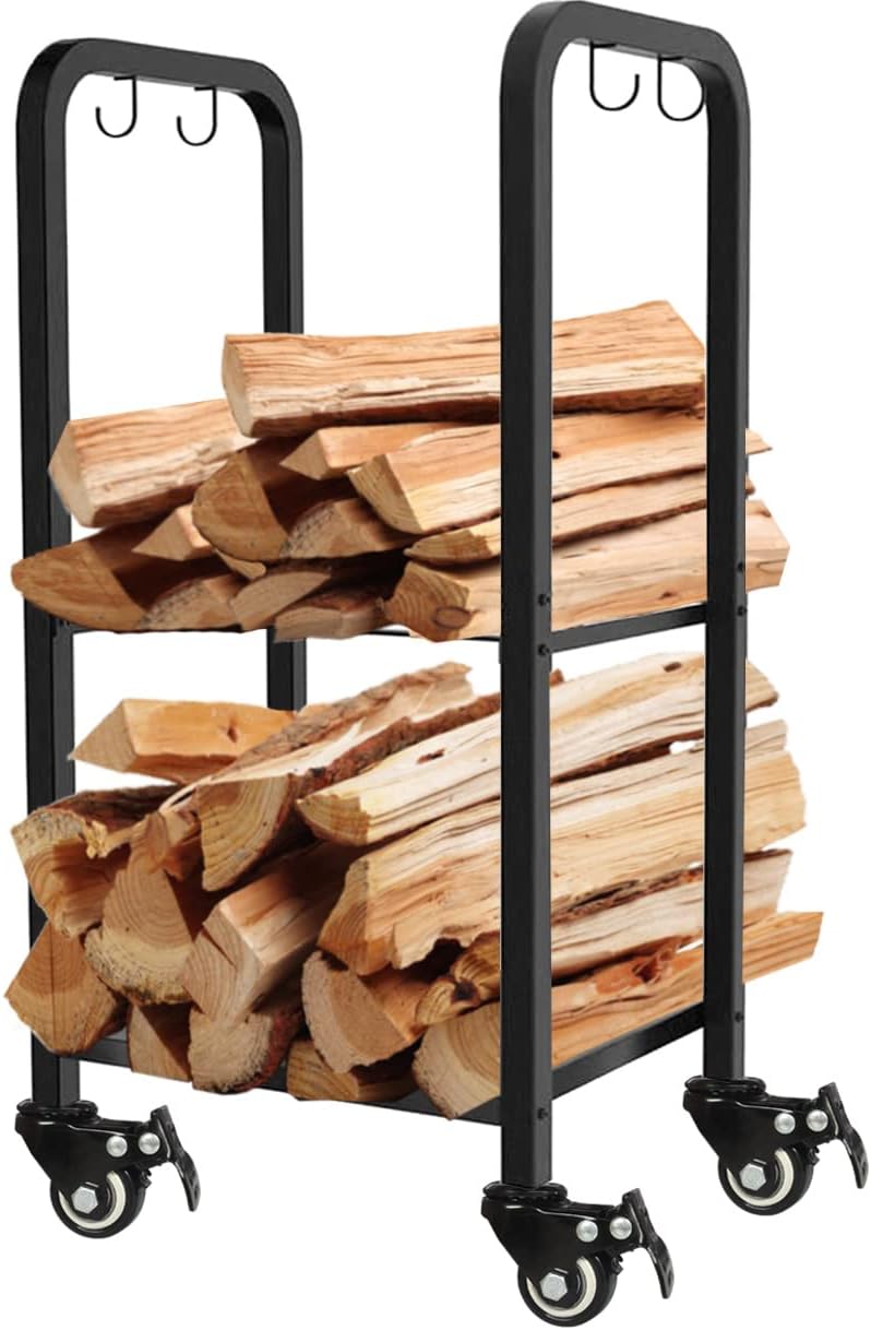 2-tier fireplace firewood rack holder for indoor outdoor, main product view
