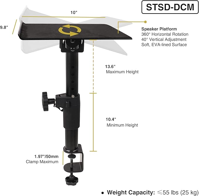 Sound Town 2-Pack Desktop Clamp-On Studio Monitor Speaker Stands - Image 5
