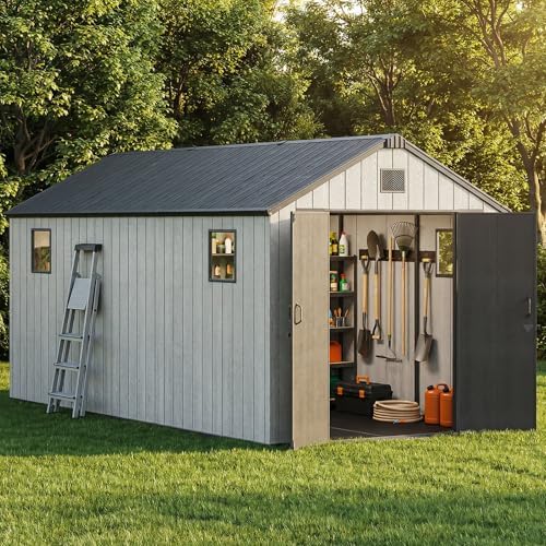jocoevol heavy duty storage shed, 8x15ft resin outdoor, view 9