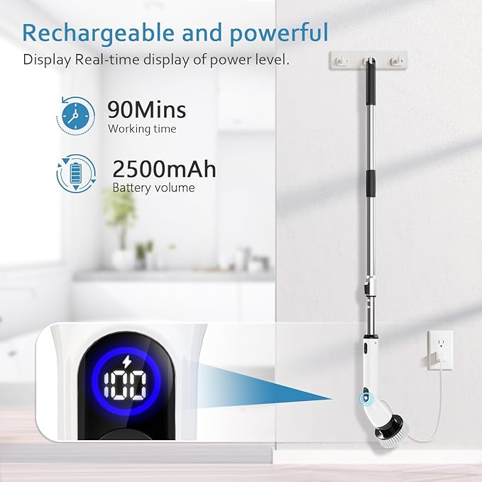 TUYU Electric Spin Scrubber, Full-Body IPX7 Waterproof Bathroom Scrubber - Image 6