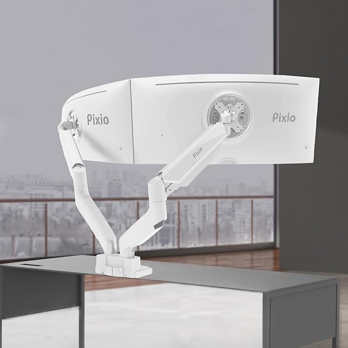 Pixio PS2D White Ultrawide Heavy-Duty Premium Dual Monitor Arm Stand Desk Mount - Image 9