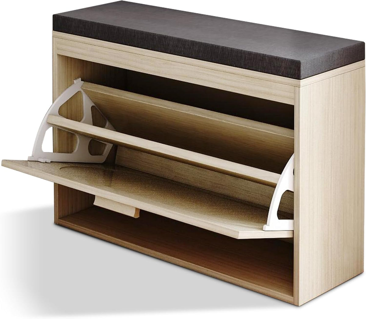 rattan shoe storage bench with seat cushion, entryway, main product view