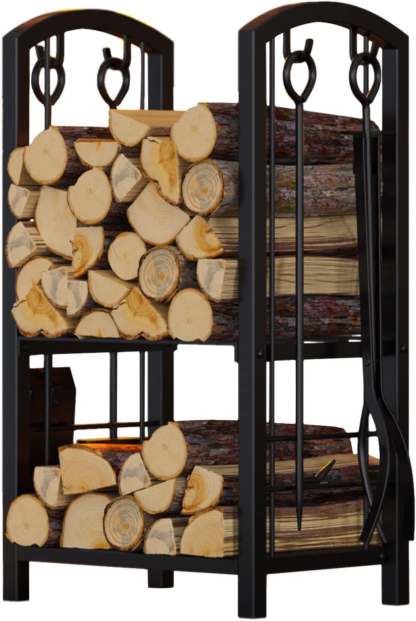 fire beauty fireplace firewood log rack 5-piece storage, main product view