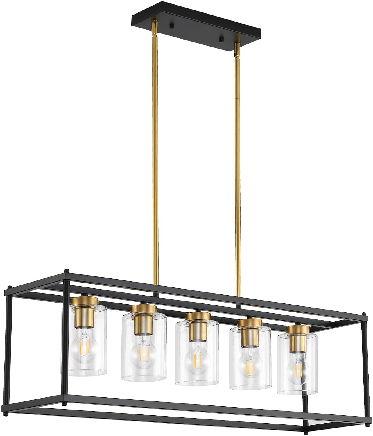 5-Light Dining Room Fixture Black and Gold Kitchen Island Lighting