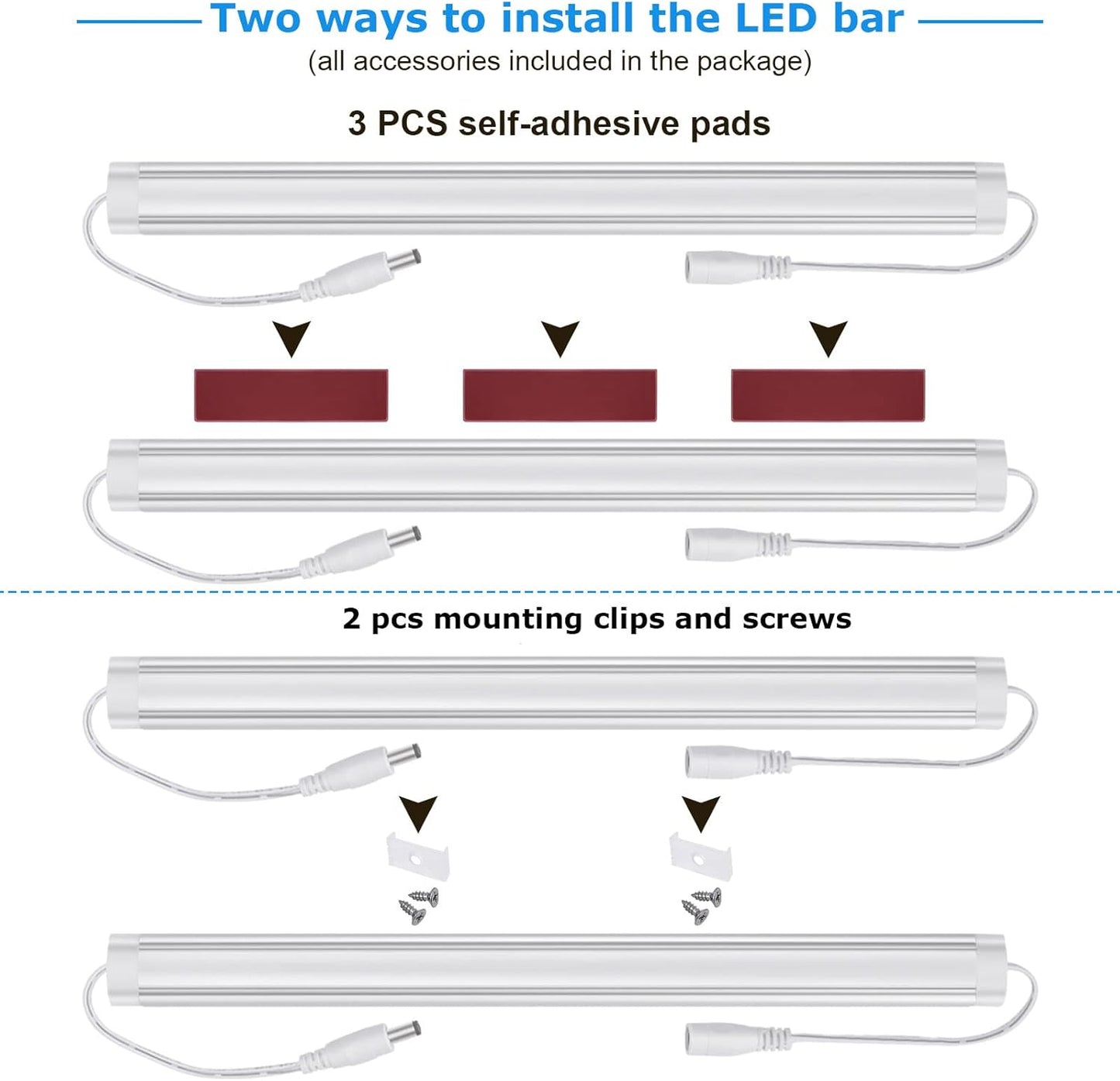 Kitchen Under Cabinet LED Lighting Kit, Super Bright, 6 PCS 12 Inches Light Bars, Plug-in or Hardwire Power Adapter, 31W 2000 Lumen, for Cabinet Counter Shelf Workbench (Daylight White 5000K)
