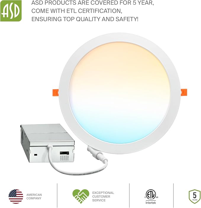 ASD 1 Pack 11/12 Inch LED Recessed Lighting 24W, 5 CCT 2700K-5000K CRI90+ - Image 9