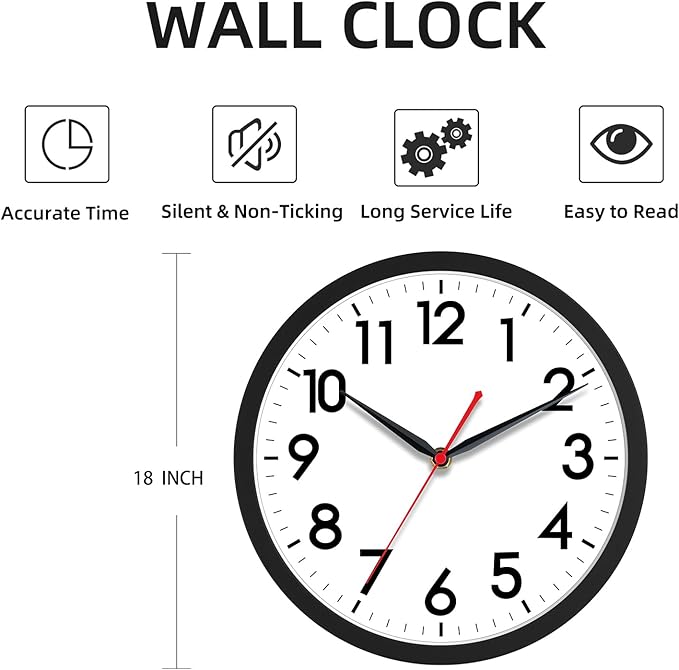 AKCISOT 18 Inch Wall Clock Large Silent Non-Ticking Wall Clocks Battery Operated - Image 7