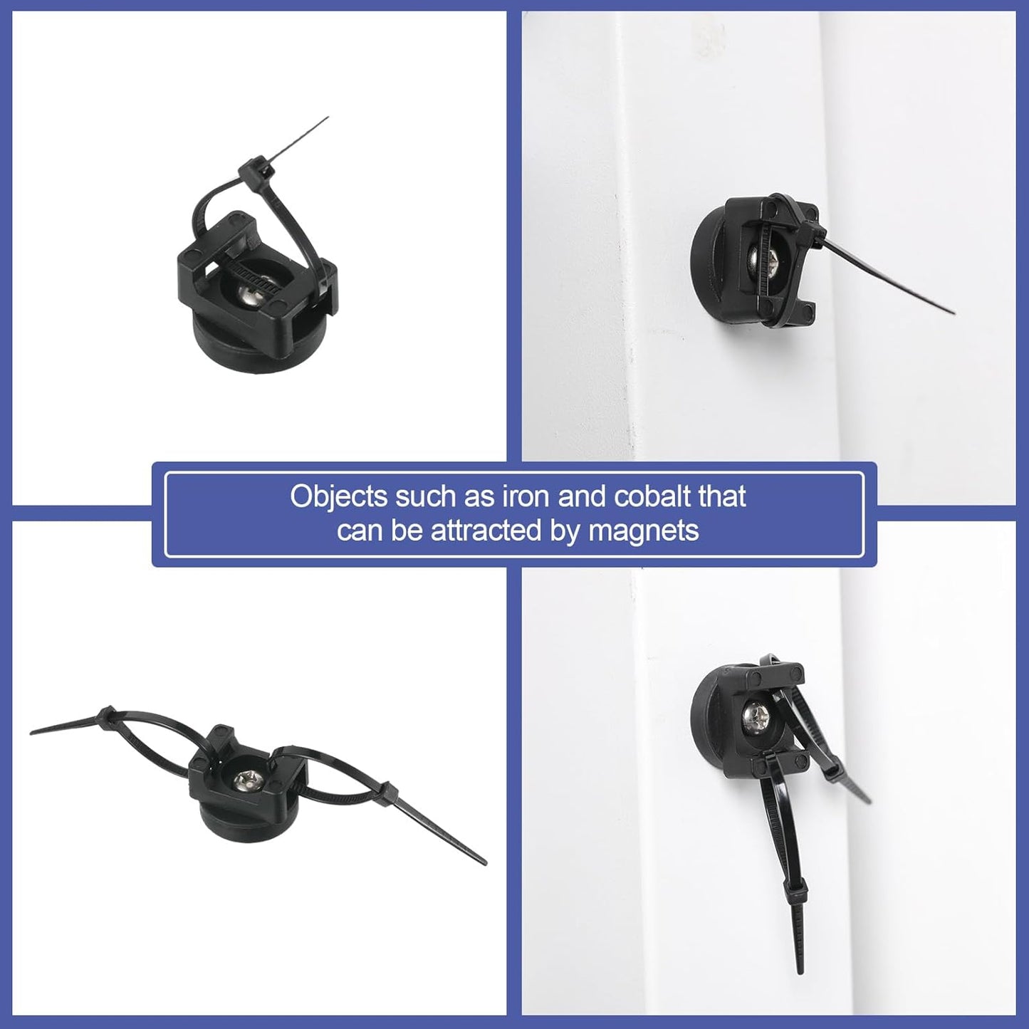 Yookeer 10 Pcs Magnetic Zip Tie Mount Cable Clips Black,22 Mm | Multipurpose Cable Clips Wire holder for Electrical Wiring, Magnet Base for Metal Surfaces, Without Drilling, Reusable