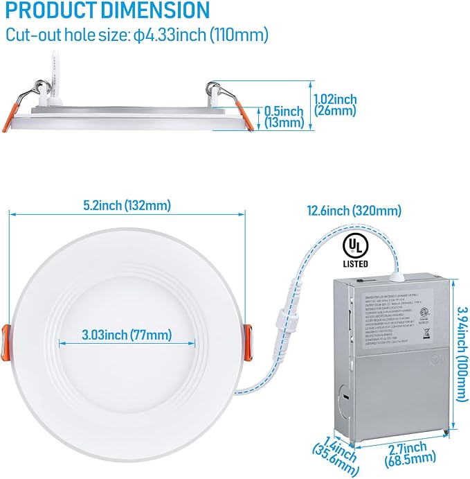 TORCHSTAR 8-Pack 5CCT 4 Inch Slim LED Recessed Lights - Image 6