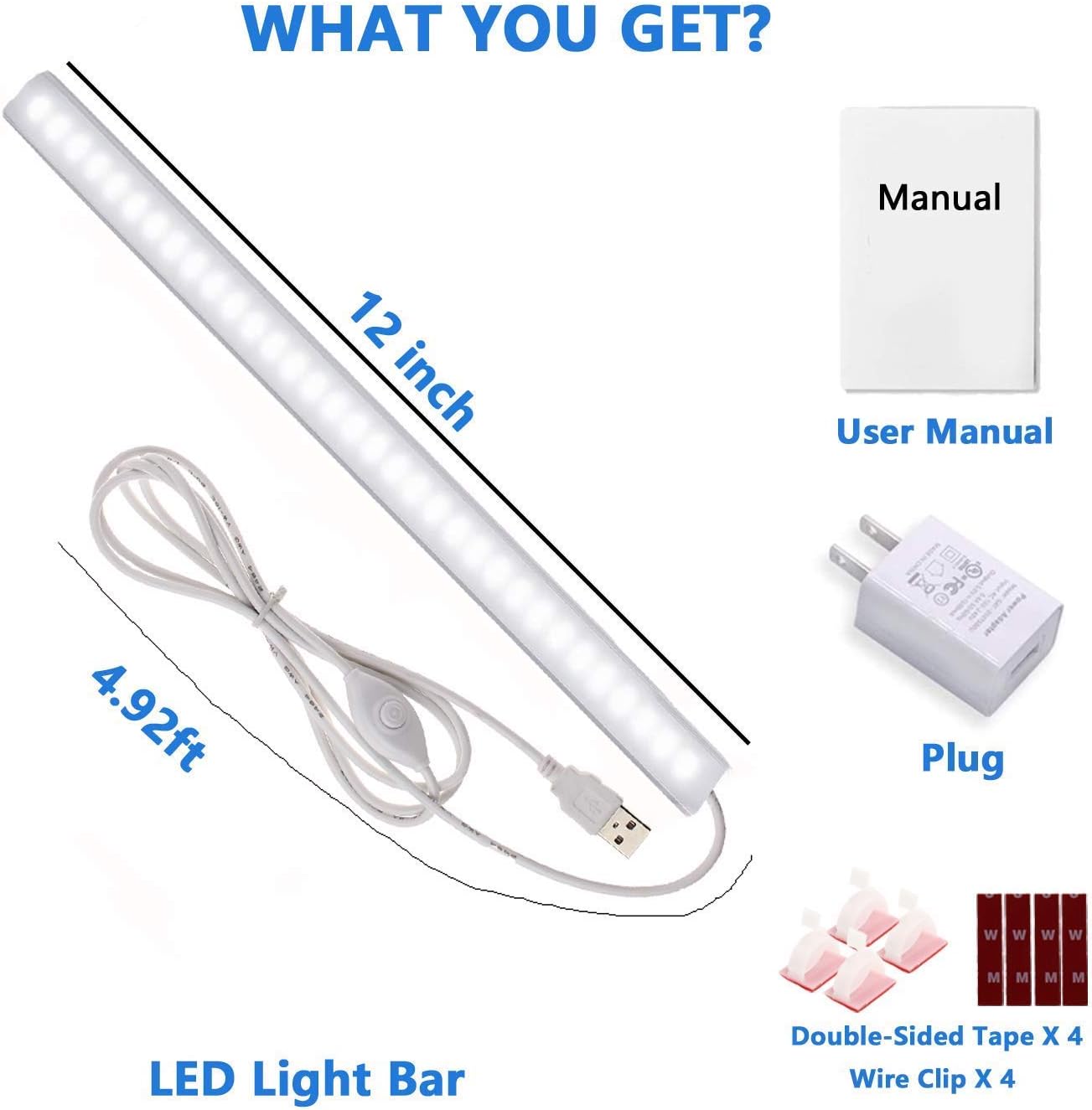 Under Cabinet Light, 12 Inch Plug in LED Closet Light with Memory Function, Cold White 6000K, Super Slim Dimmable Workbench,Under Counter Lights for Kitchen