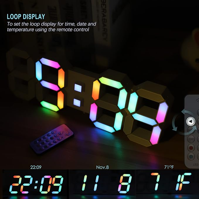 KOSUMOSU LED Wall Clock 15" RGB Digital LED Clock - Image 6