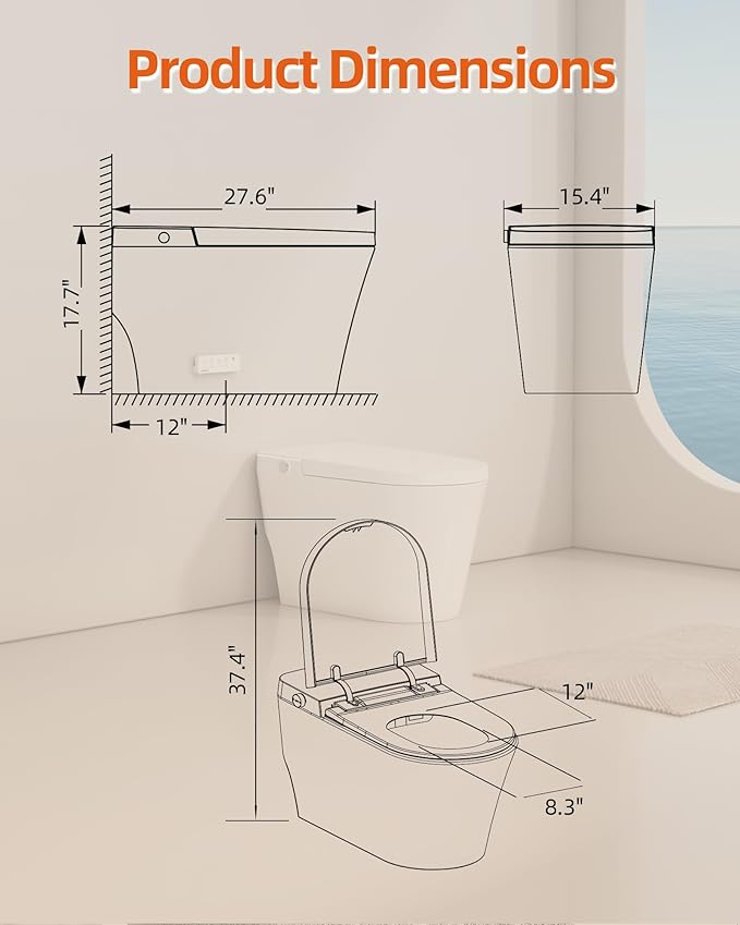 Luoware Smart Toilet with Bidet Built in, Luxury One Piece Elongated Bidet - Image 9