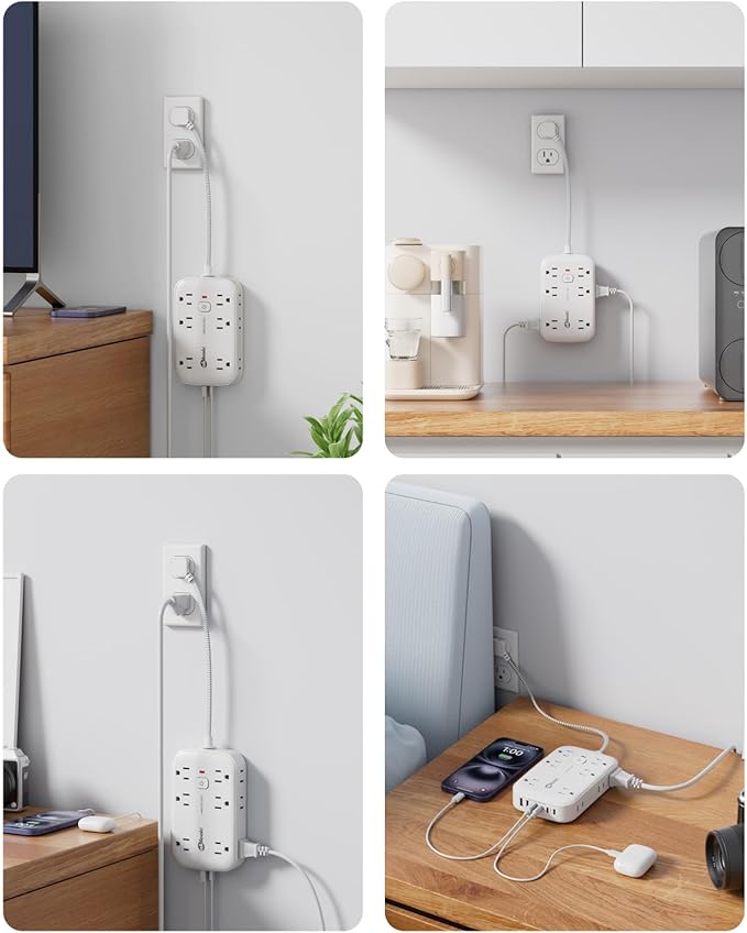 Flat Outlet Extender with 12 Inch Cord, Surge Protector Flat Plug Extension - Image 8
