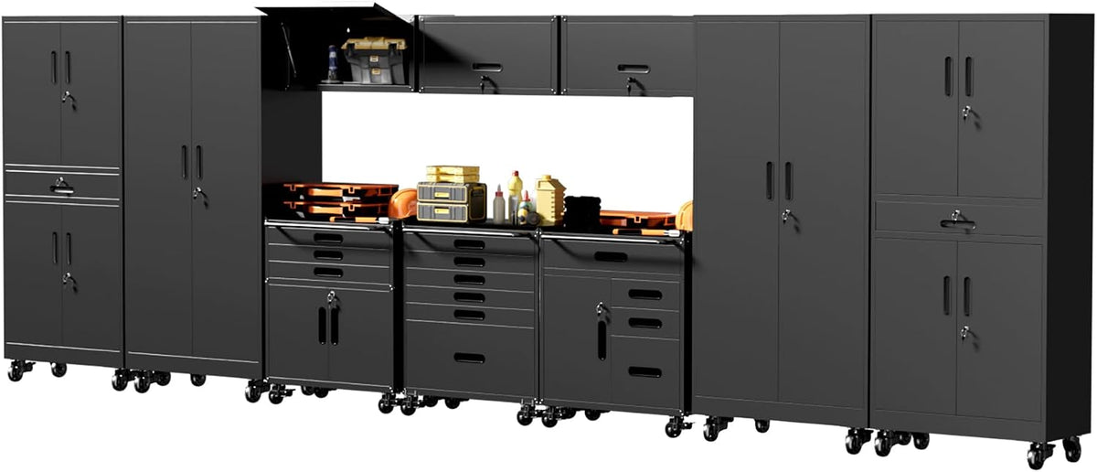 black garage storage cabinets system 10pcs workshop set, main product view