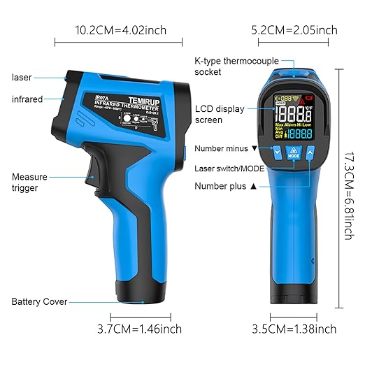 TEMIRUP Infrared Thermometer Temperature Gun -40℉ to 2462℉, 30:1 High Temp - Image 9