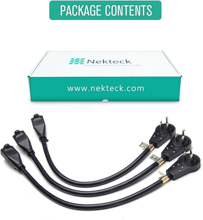 Nekteck 360° Rotating Flat Plug Extension Cord 1 Foot, 14AWG 3 Prong Extension - Image 8